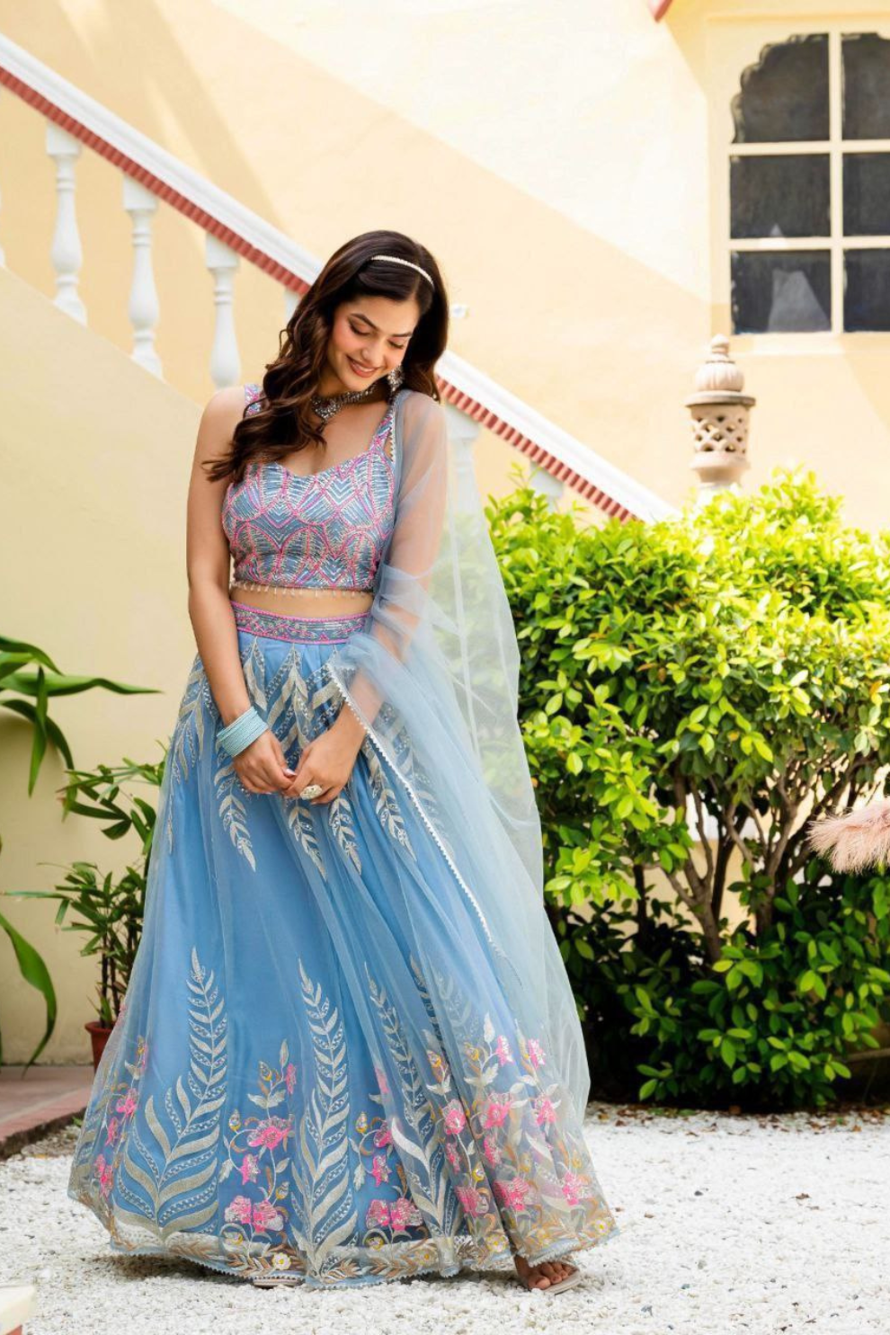 Premium Light Blue Lehenga Set with Elegant Net Dupatta