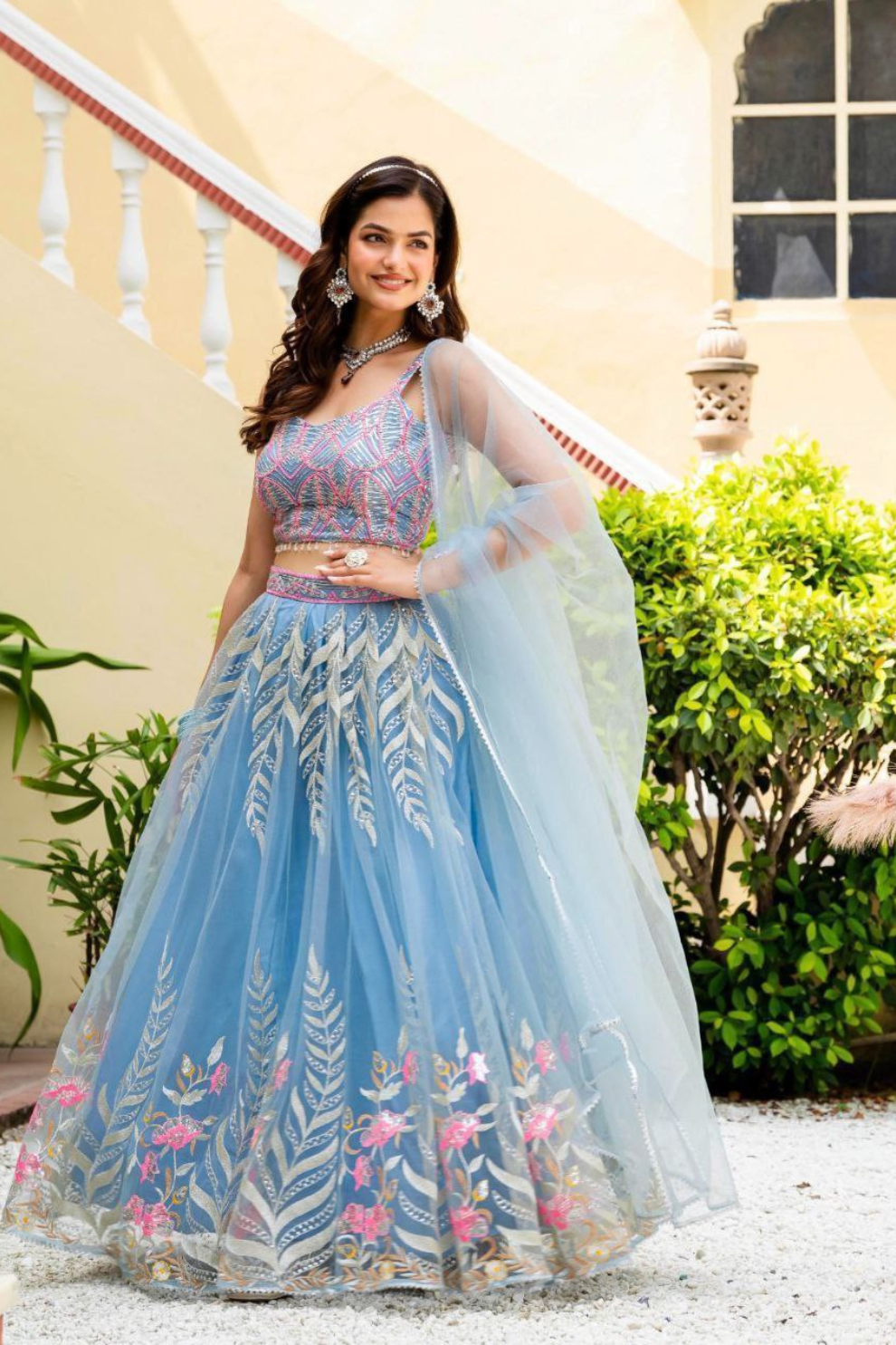 Premium Light Blue Lehenga Set with Elegant Net Dupatta