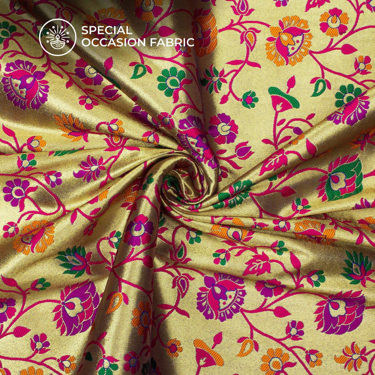 LaVante Fashion Magenta Pink And Golden Floral Pattern Pure Katan Tissue Banarasi Silk Fabric