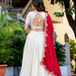 Traditional Ivory Lehenga Set with Intricate Embroidery & Red Dupatta