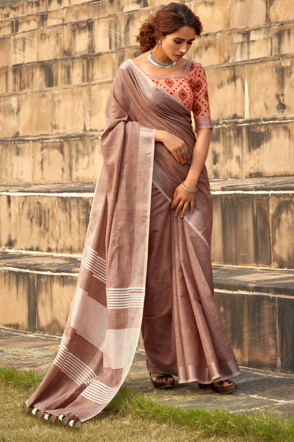 Soft Linen Silk Saree with Elegant Khadi Print