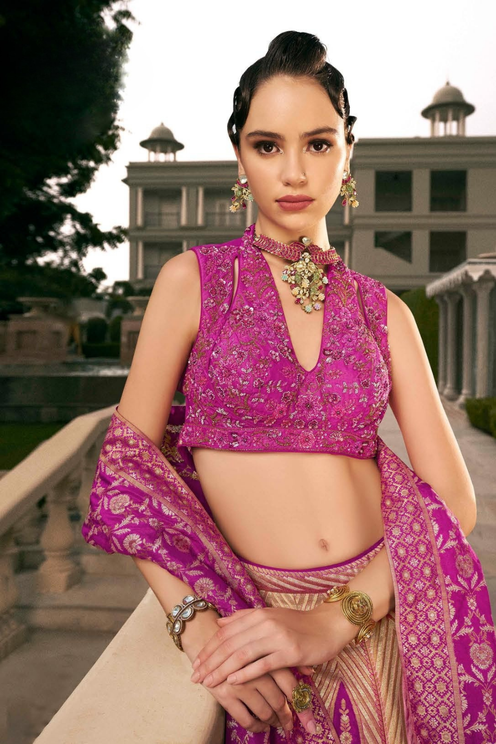 Dark Pink Silk Bridal Lehenga Choli with Fine Embroidery - LaVante Fashion