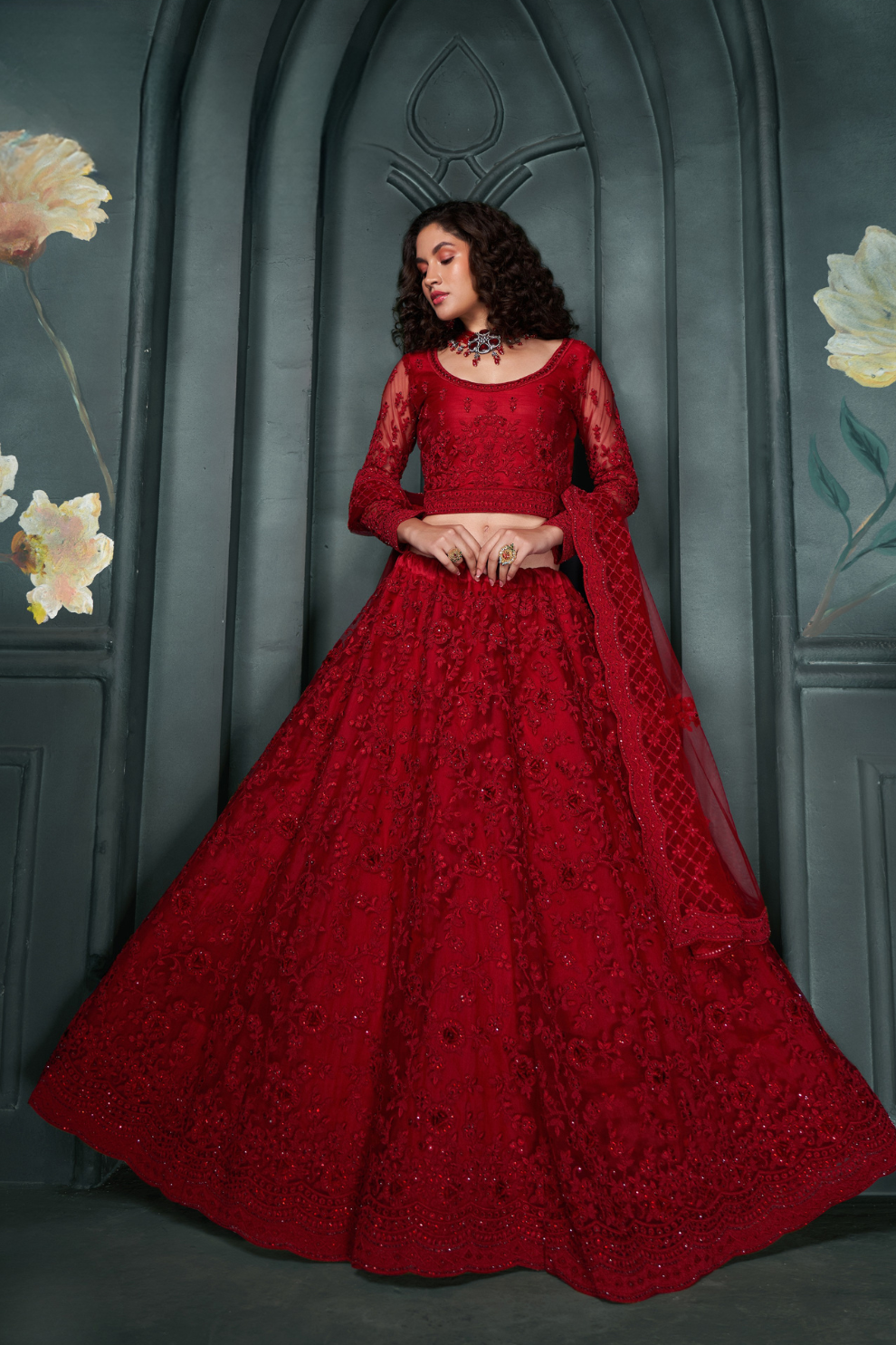 Lehenga Choli de seda de diseñador en color azul turquesa, lista para usar, con brillo y detalles de espejo