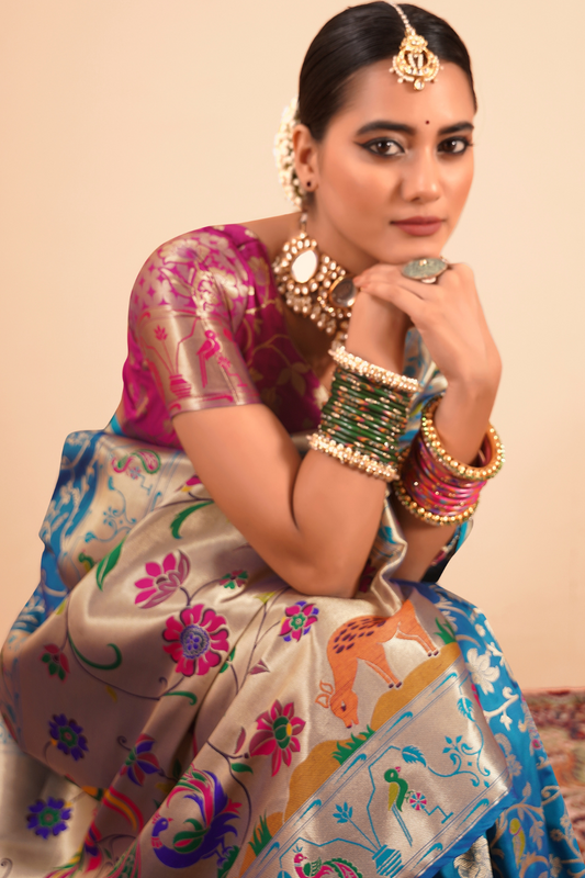 Elegant Pure Paithani Silk Woven with Timeless Zari