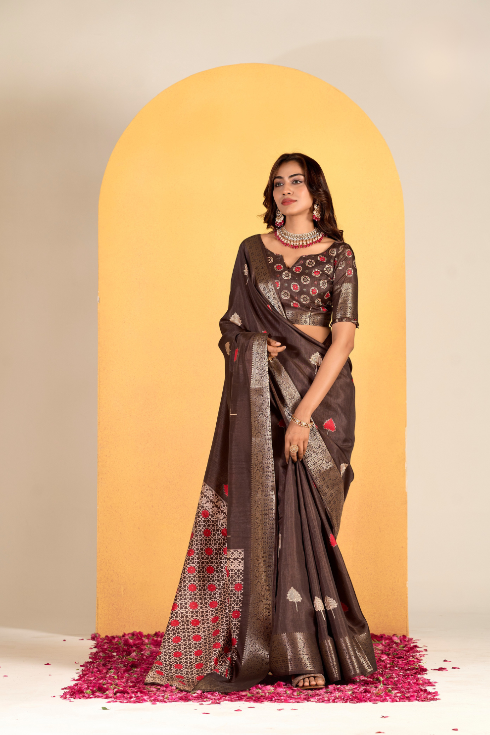Soft Dola Silk with Foil Print and Dusty Tone Matching - LaVante Fashion