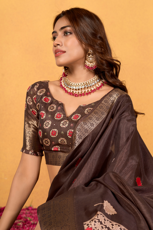 Soft Dola Silk with Foil Print and Dusty Tone Matching - LaVante Fashion