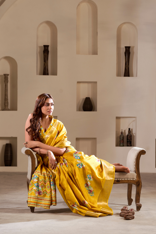 Soft Dola Silk with Foil Print and Dusty Color Matching - LaVante Fashion