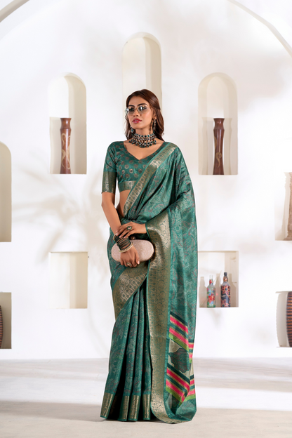 Soft Dola Silk Saree with Foil Print & Dusty Tone Matching - LaVante Fashion