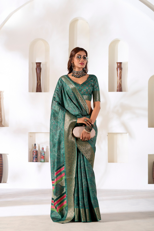 Soft Dola Silk Saree with Foil Print & Dusty Tone Matching - LaVante Fashion