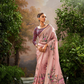 Soft Linen Tissue Silk Saree with Hand Brush Print & Kalamkari Blouse