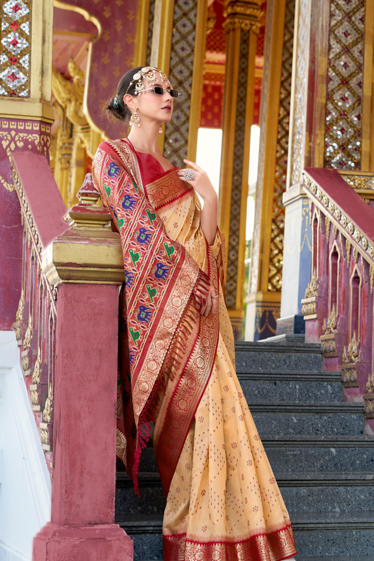 Tusser Handloom Silk Saree with Zari Weaving Border and Patola Weaved - LaVante Fashion