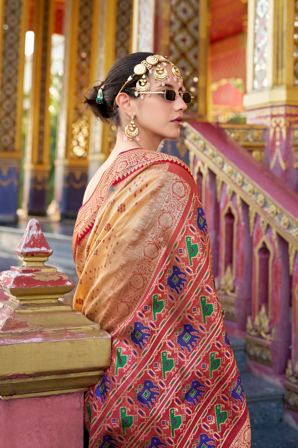 Tusser Handloom Silk Saree with Zari Weaving Border and Patola Weaved - LaVante Fashion