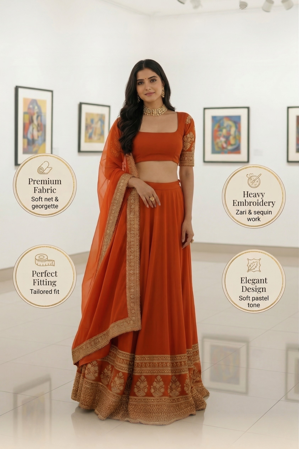 Zari & Sequence Embroidered Faux Georgette Lehenga Choli Set
