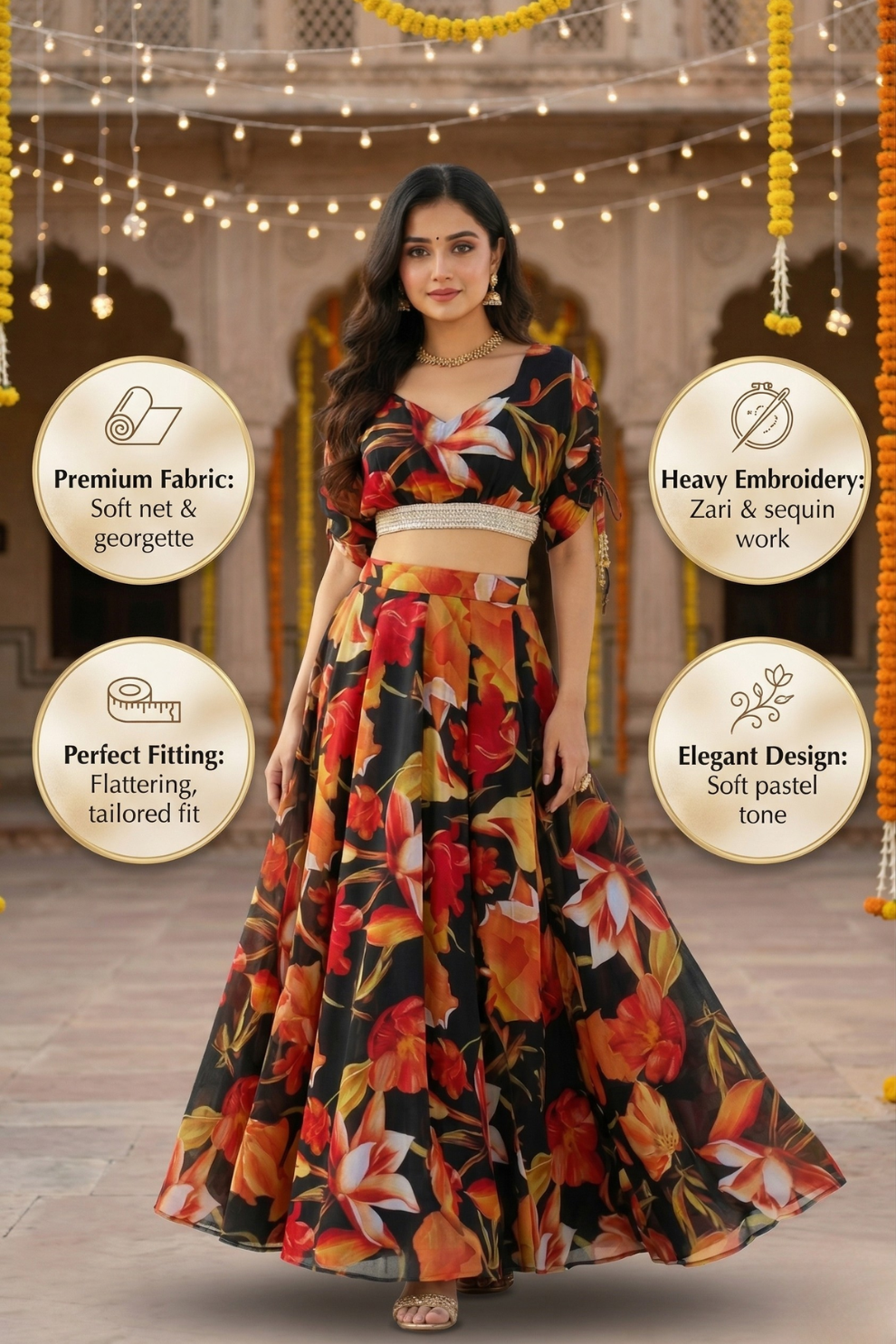 Modern Digital Floral Printed Georgette Lehenga Choli Set