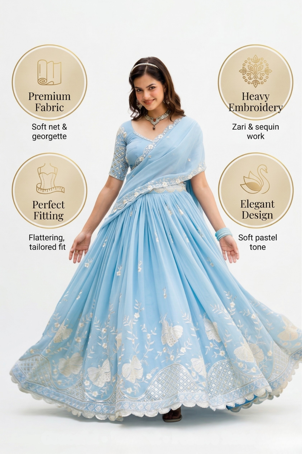 Beautiful Embroidered Faux Georgette Lehenga Choli Set