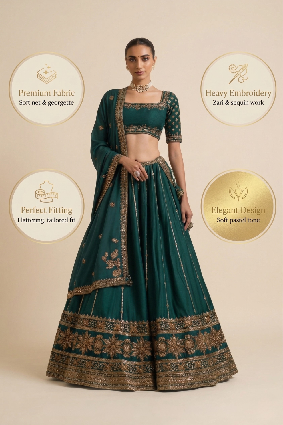 Elegant Dark Green Designer Lehenga with Intricate Golden Work