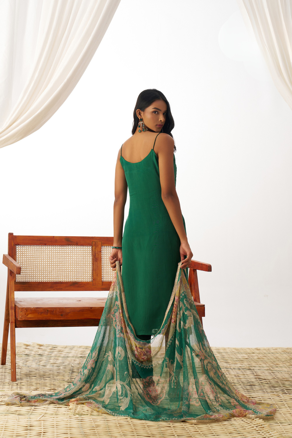 Green Organza Embroidered Kurta-Style Salwar Suit