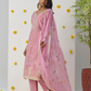 Pink Thread Embroidered Organza Silk Pant Suit for Parties