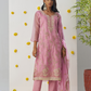 Pink Thread Embroidered Organza Silk Pant Suit for Parties