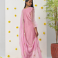Pink Thread Embroidered Organza Silk Pant Suit for Parties