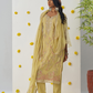 Festive Yellow Thread Embroidered Pant Suit in Organza Silk