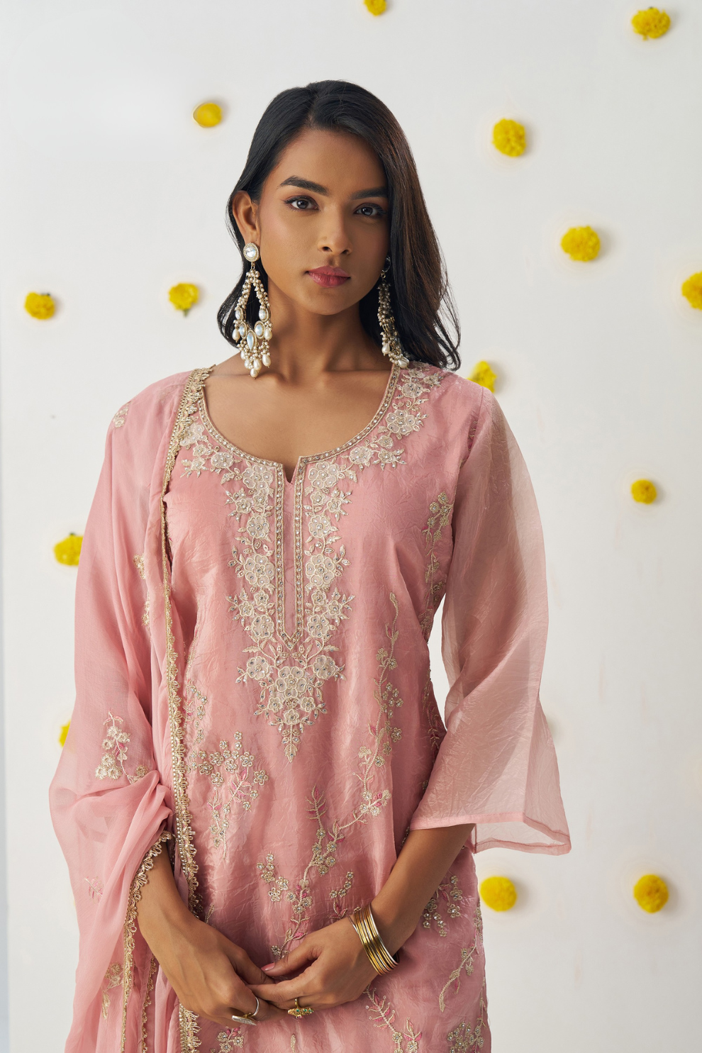 Festive Wear Blush Pink Embroidered Pant Suit