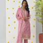 Pink Thread Embroidered Organza Silk Pant Suit for Parties