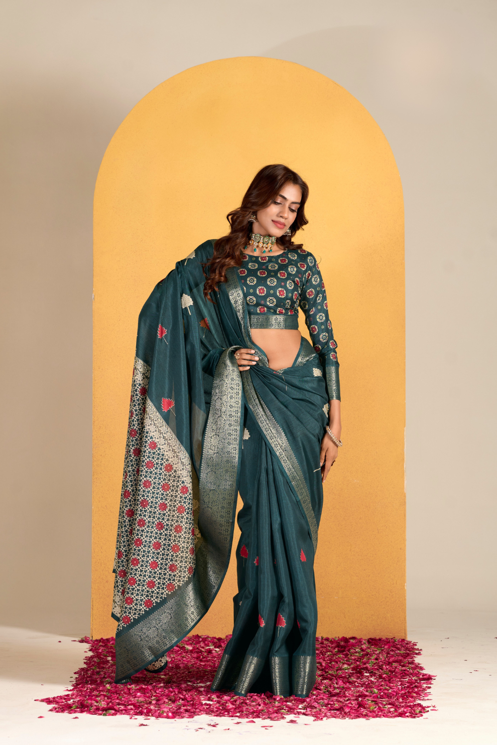 Soft Dola Silk with Foil Print and Dusty Tone Matching - LaVante Fashion