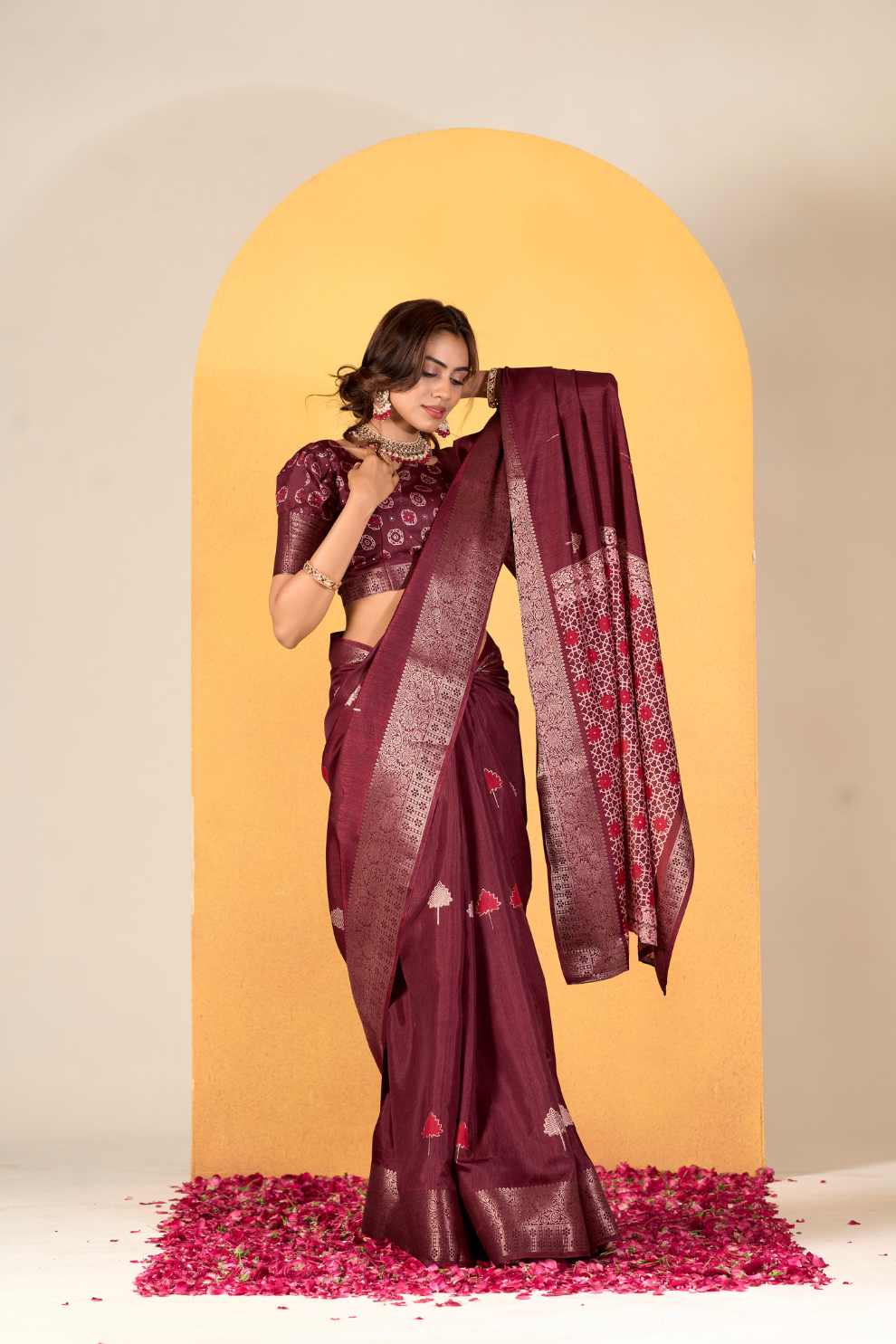 Soft Dola Silk with Foil Print and Dusty Tone Matching - LaVante Fashion