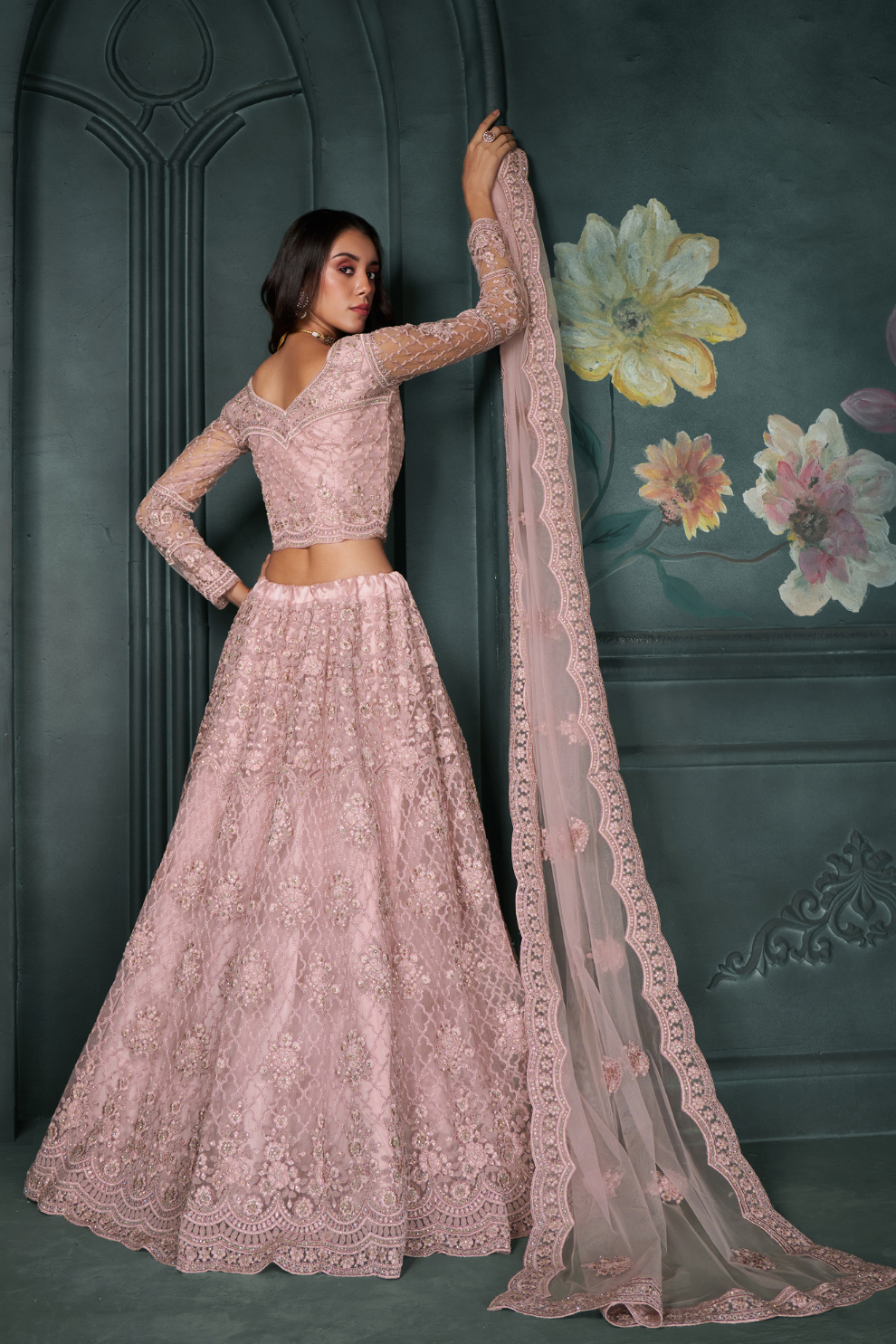 Lehenga Choli de seda de diseñador en color azul turquesa, lista para usar, con brillo y detalles de espejo