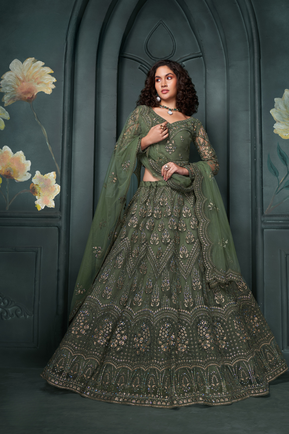 Lehenga Choli de seda de diseñador en color azul turquesa, lista para usar, con brillo y detalles de espejo