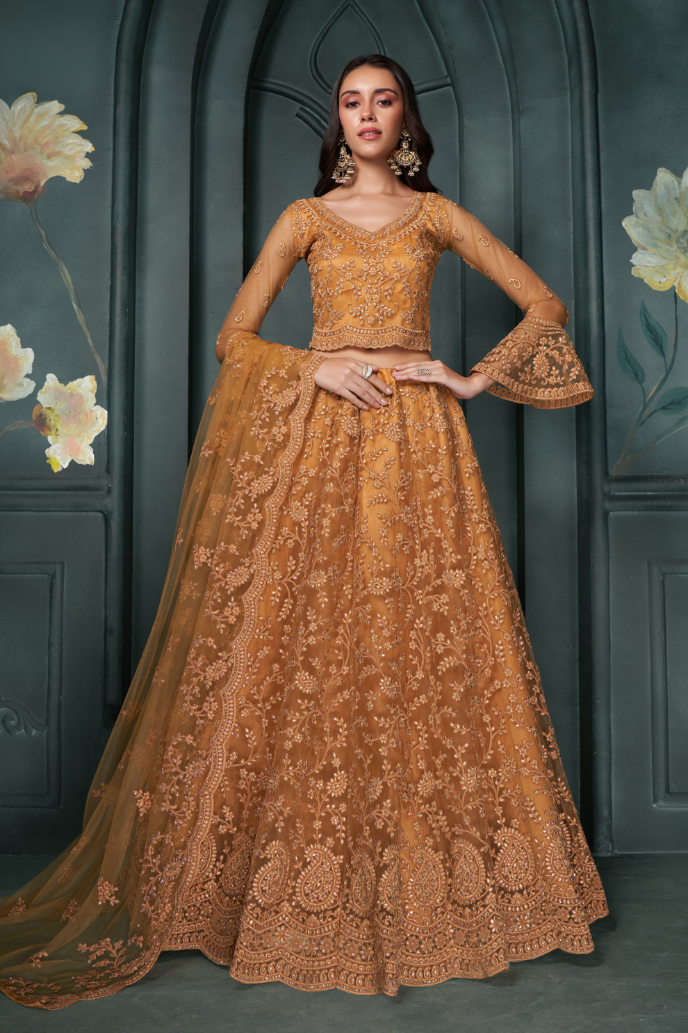 Lehenga Choli de seda de diseñador en color azul turquesa, lista para usar, con brillo y detalles de espejo