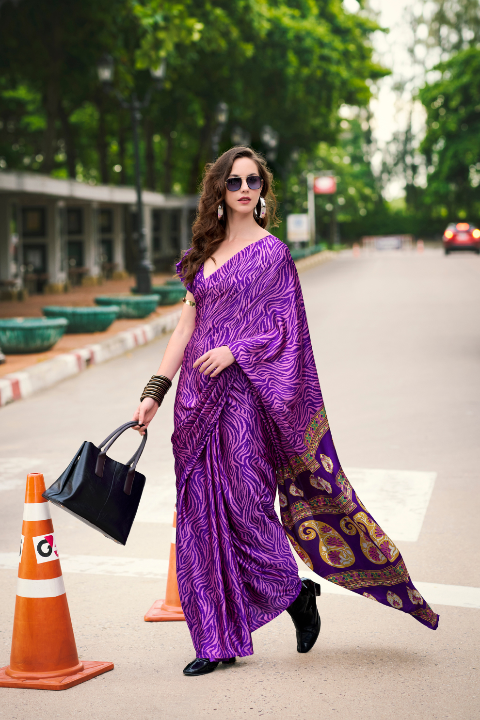 Premium Japan Satin Silk Saree – Smooth, Heavy-Drape & Luxurious Feel - LaVante Fashion