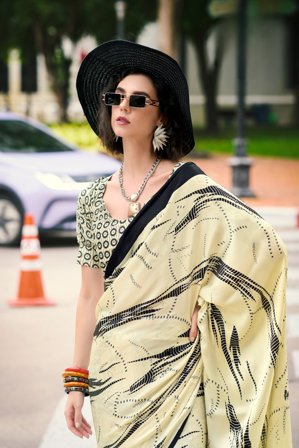 Premium Japan Satin Silk Saree – Smooth, Heavy-Drape & Luxurious Feel - LaVante Fashion