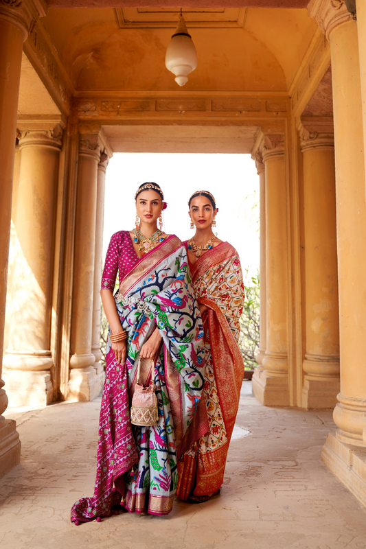 Artisanal Patola Silk Saree with Elegant Tassel Touch