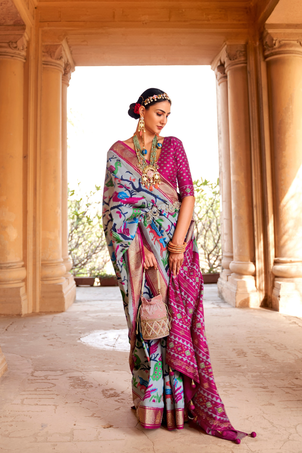 Artisanal Patola Silk Saree with Elegant Tassel Touch