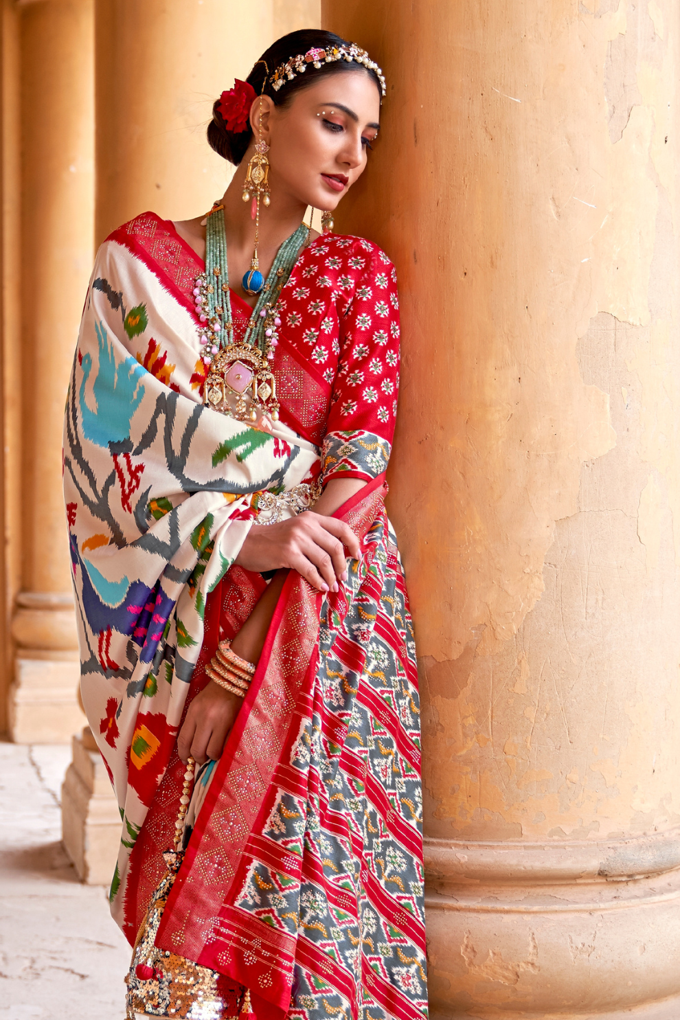 Artisanal Patola Silk Saree with Elegant Tassel Touch
