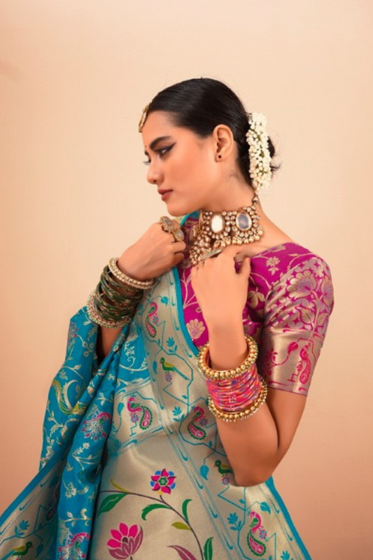 Elegant Pure Paithani Silk Woven with Timeless Zari