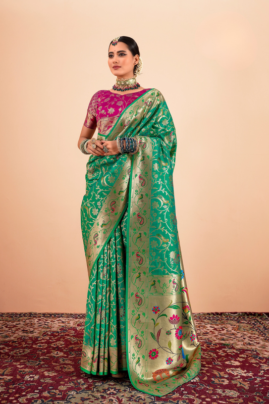 Elegant Pure Paithani Silk Woven with Timeless Zari