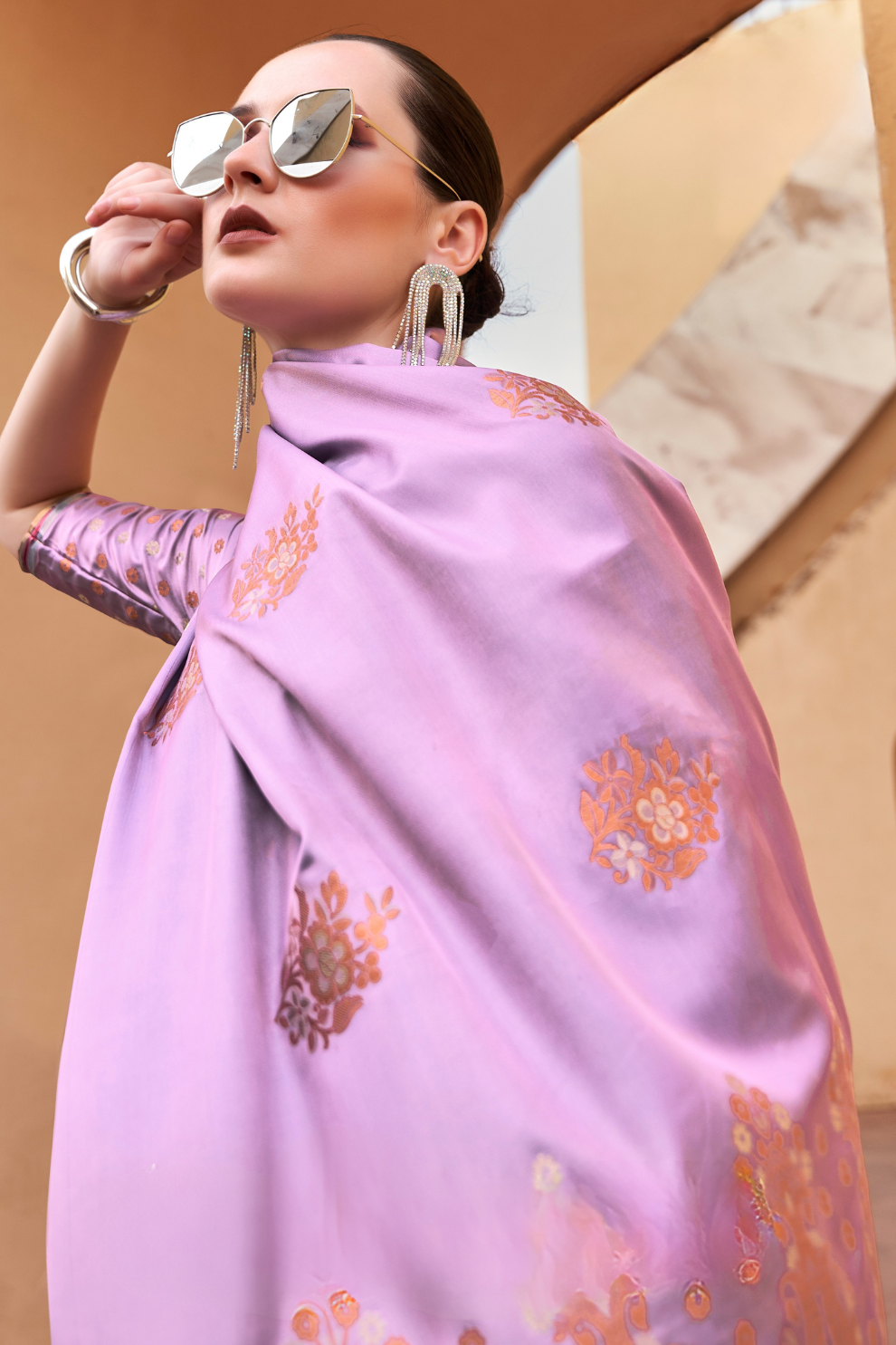 Pure Satin Saree with Elegant Copper Zari Weaving - LaVante Fashion