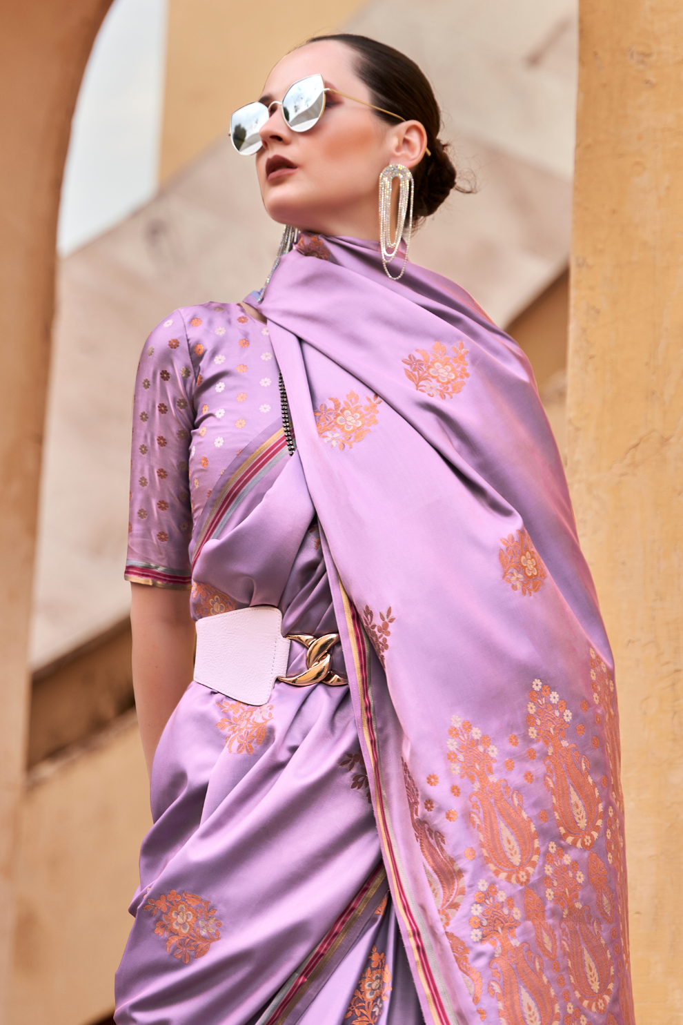 Pure Satin Saree with Elegant Copper Zari Weaving - LaVante Fashion