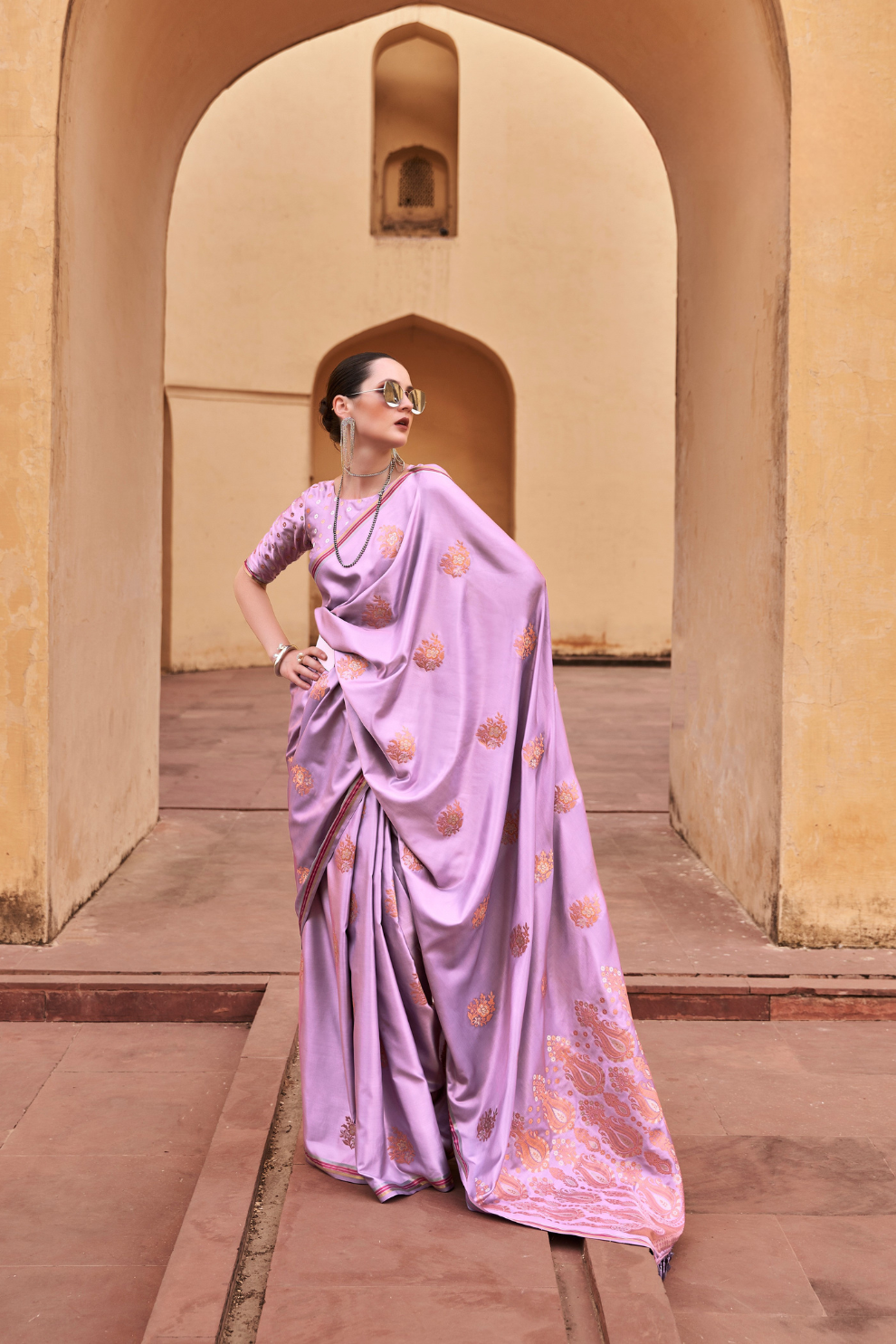 Pure Satin Saree with Elegant Copper Zari Weaving - LaVante Fashion