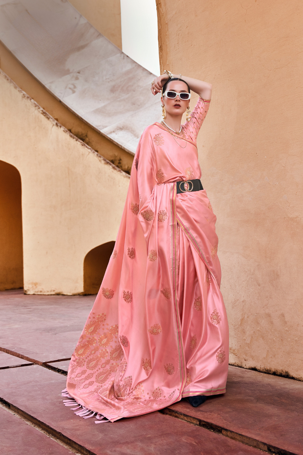 Pure Satin Saree with Elegant Copper Zari Weaving - LaVante Fashion