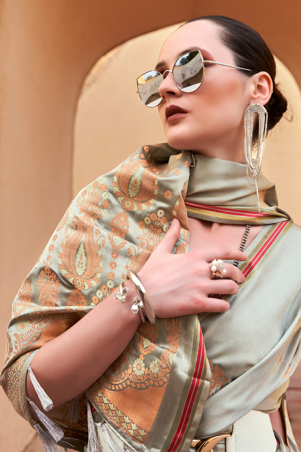 Pure Satin Saree with Elegant Copper Zari Weaving - LaVante Fashion