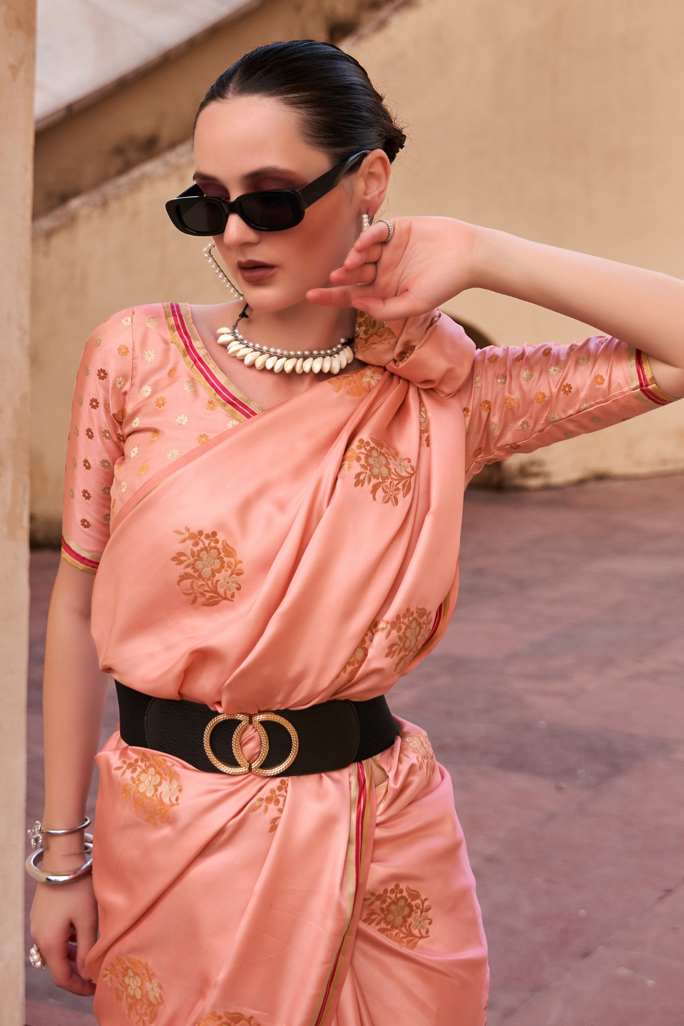 Pure Satin Saree with Elegant Copper Zari Weaving - LaVante Fashion