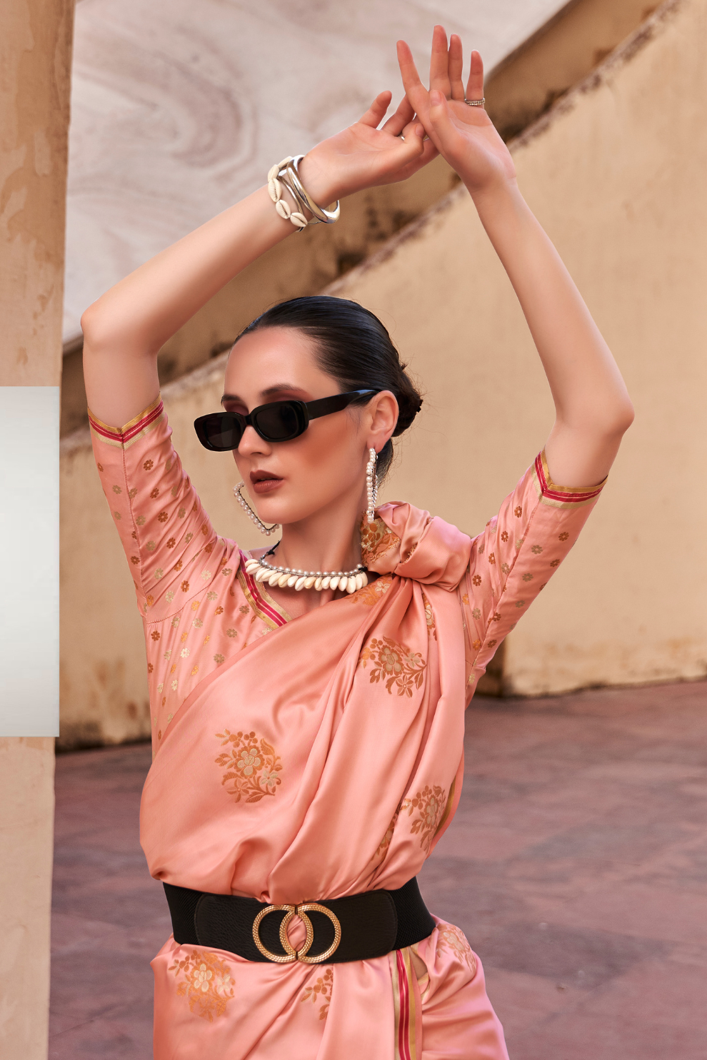 Pure Satin Saree with Elegant Copper Zari Weaving - LaVante Fashion