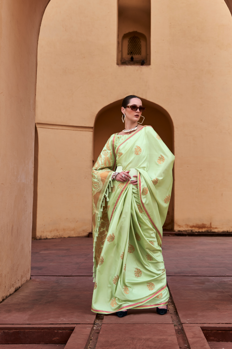 Pure Satin Saree with Elegant Copper Zari Weaving - LaVante Fashion