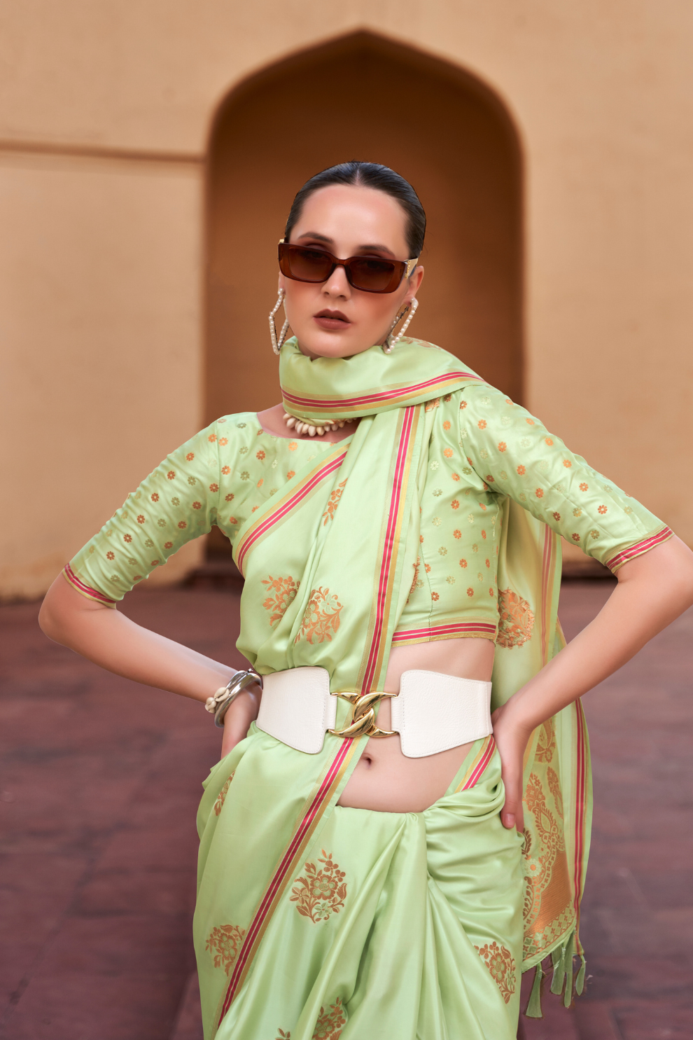 Pure Satin Saree with Elegant Copper Zari Weaving - LaVante Fashion
