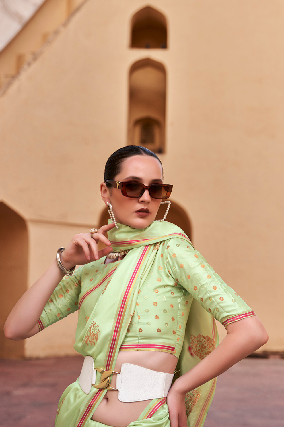 Pure Satin Saree with Elegant Copper Zari Weaving - LaVante Fashion