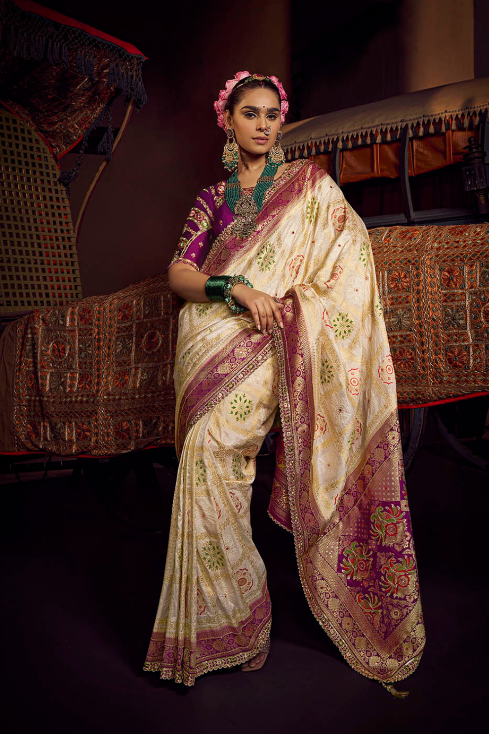 Pure Viscose Dola Saree With Handwork Blouse & Fancy Lace